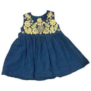 Roller Rabbit Blue Embroidered Muslin Shift Dress, Size 4, Toddler Girl